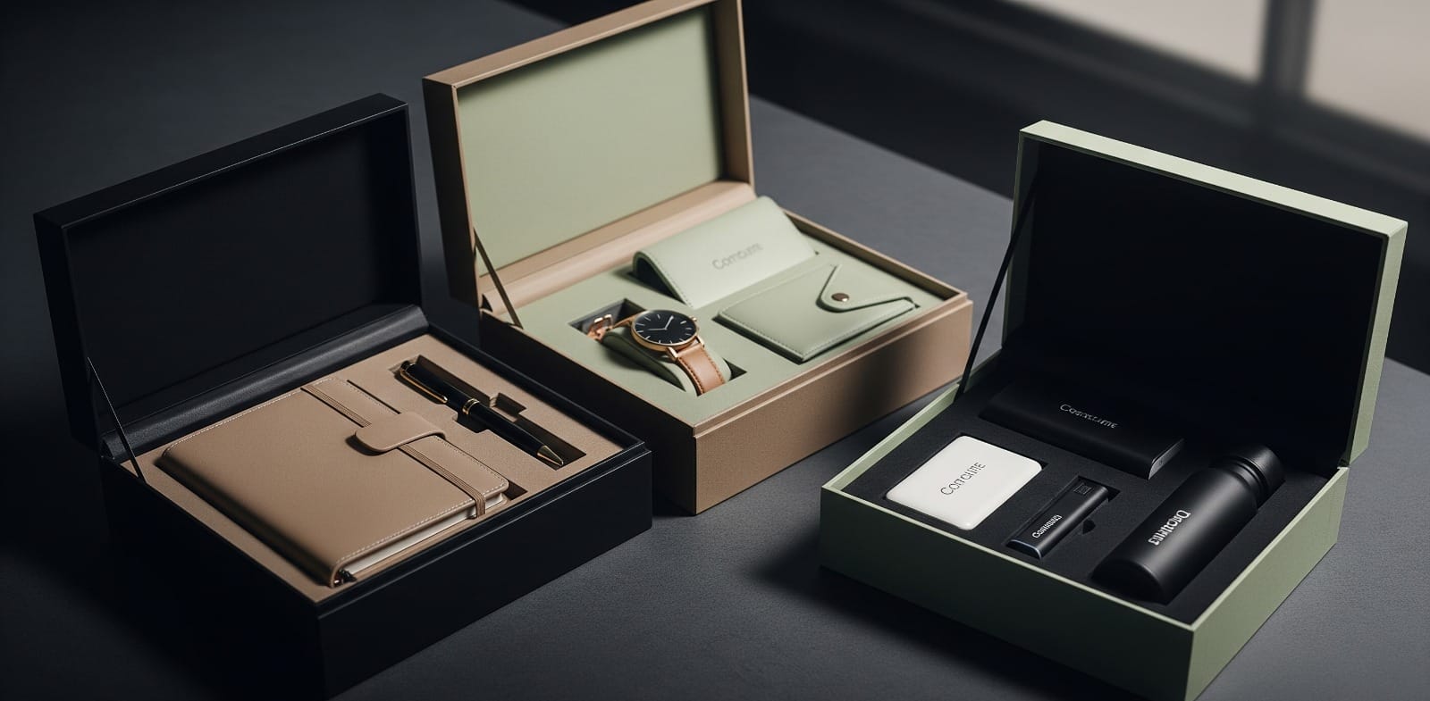 Curated corporate gift boxes with watch, diary and accessories